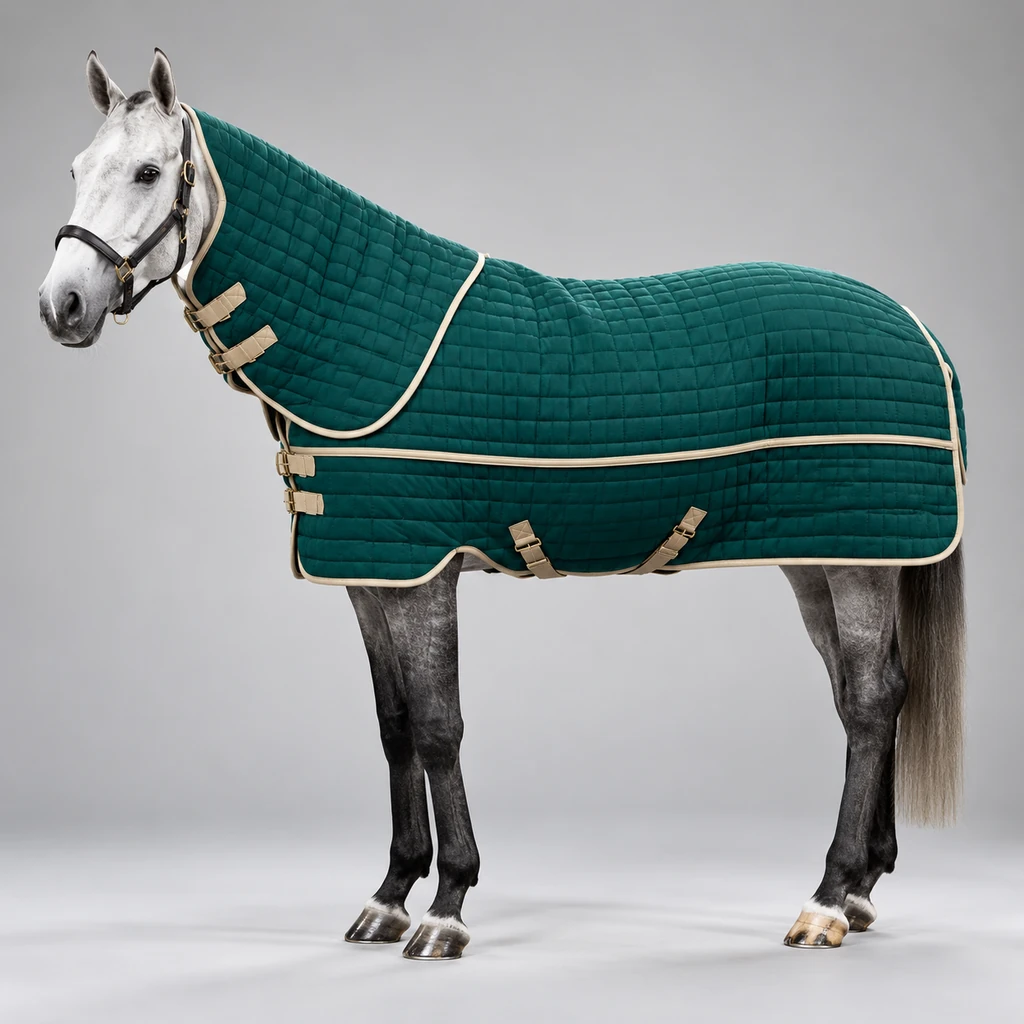 جل اسب اصطبل گردن‌دار دوخت لوزی (Quilted Stable Rug With Neck Cover) – رنگ سبز زمردی لوکس